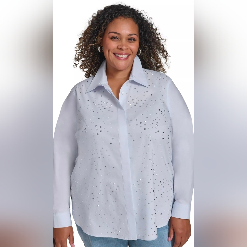 💎DKNY Studded Women's White Button-Up Top. LIKE NEW!
